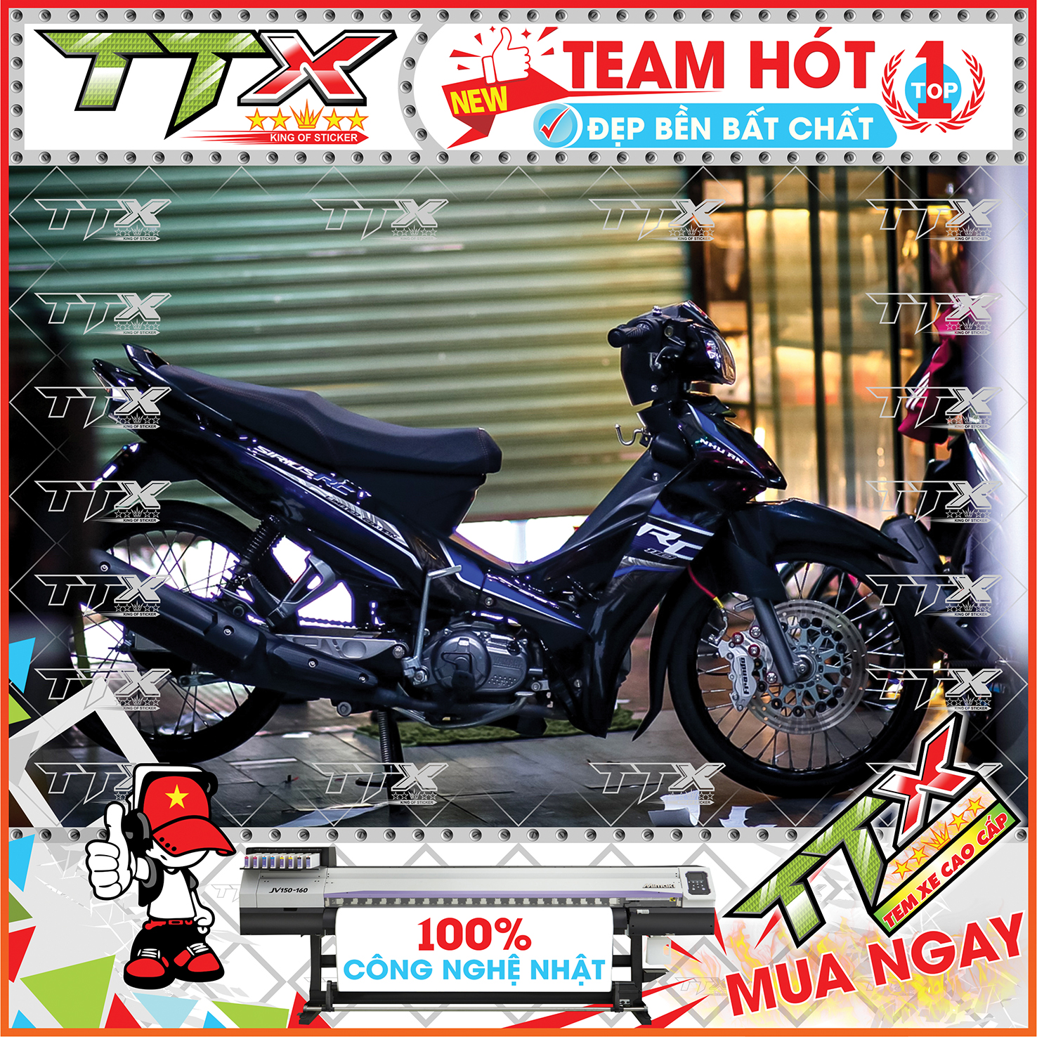 Tem Sirius RC 110 Xanh Đen GP Siêu Đẹp