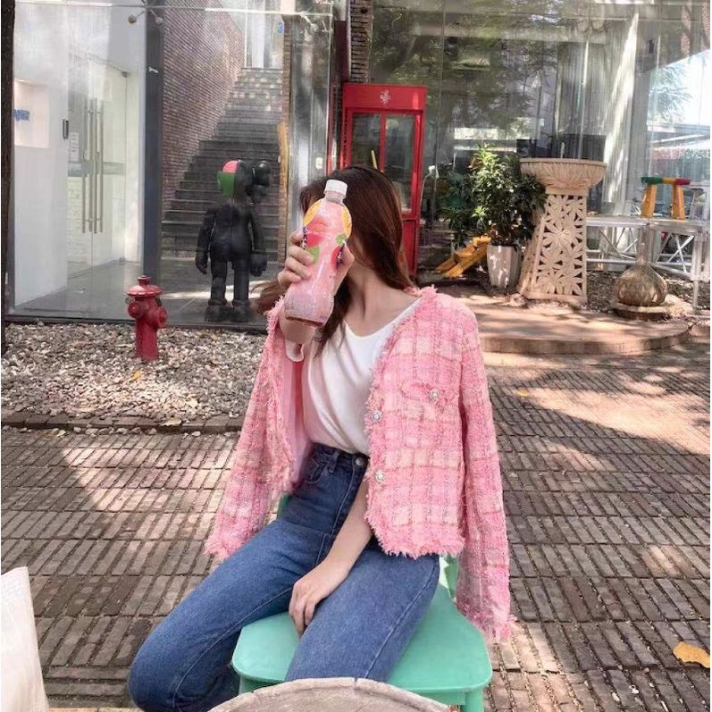 Áo dạ tweed hồng hàng cao cấp
