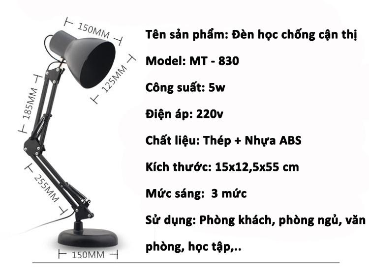 Đèn Bàn Học Chống Cận Cao Cấp Pixar MT-830 thiết kế cao cấp. Sử dụng dê dàng, dễ dàng lắp đặt.