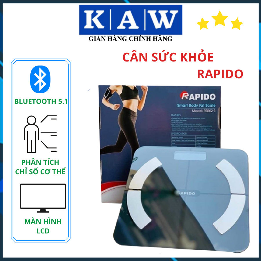 Cân điện tử thông minh, Cái cân điện tử, Cân sức khỏe KAW, Can dien tu Cân Sức Khỏe Phân Tích Chỉ Số - Loại Vuông, Có Bluetooth