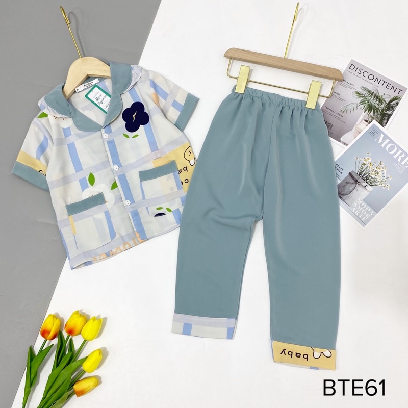 Bộ Pijama Cộc Dài Lụa Mango Cổ Bèo Dành Cho Bé Gái