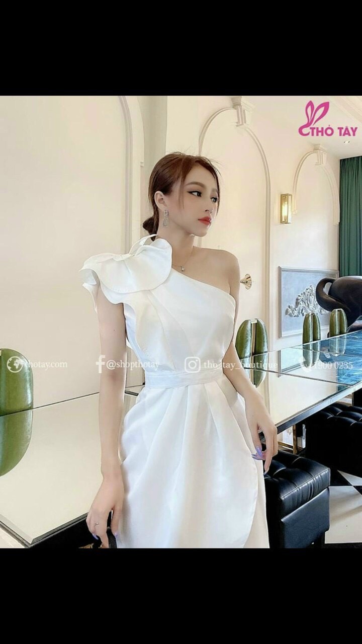Đầm dự tiệc nữ lệch vai dự tiệc cưới, dạo phố cực chất