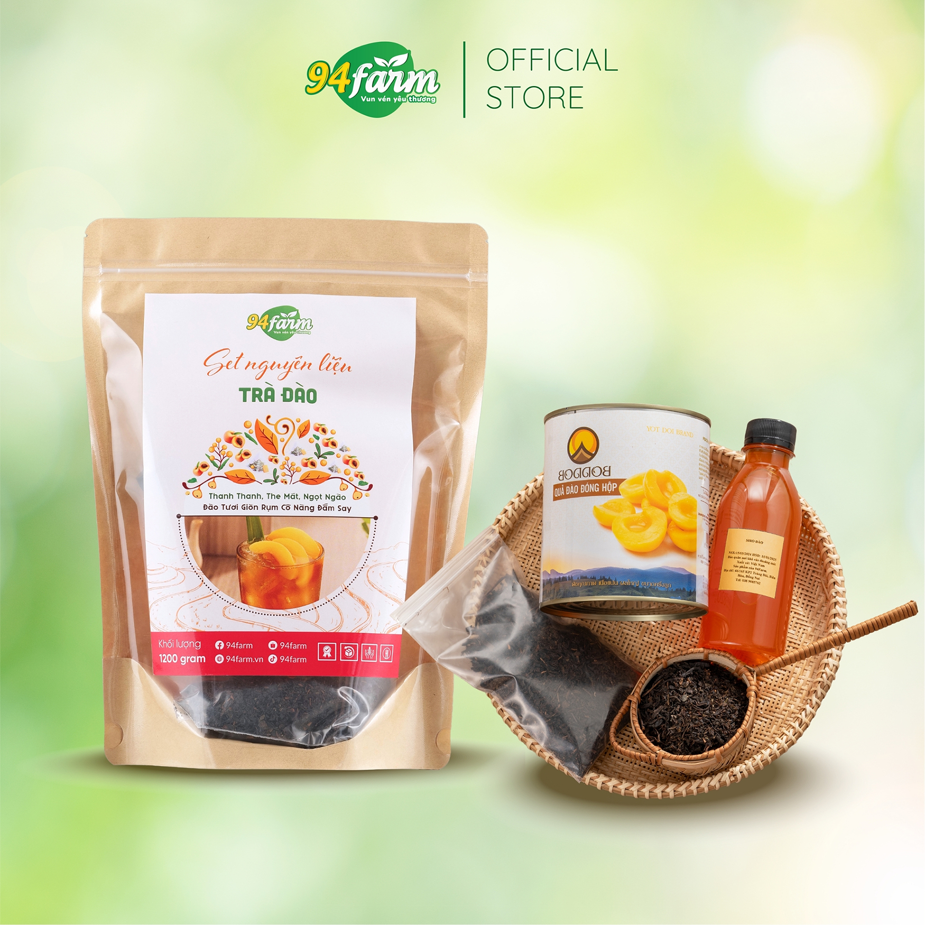 Set Trà Đào, Trà Vải 94Farm Pha 20 ly