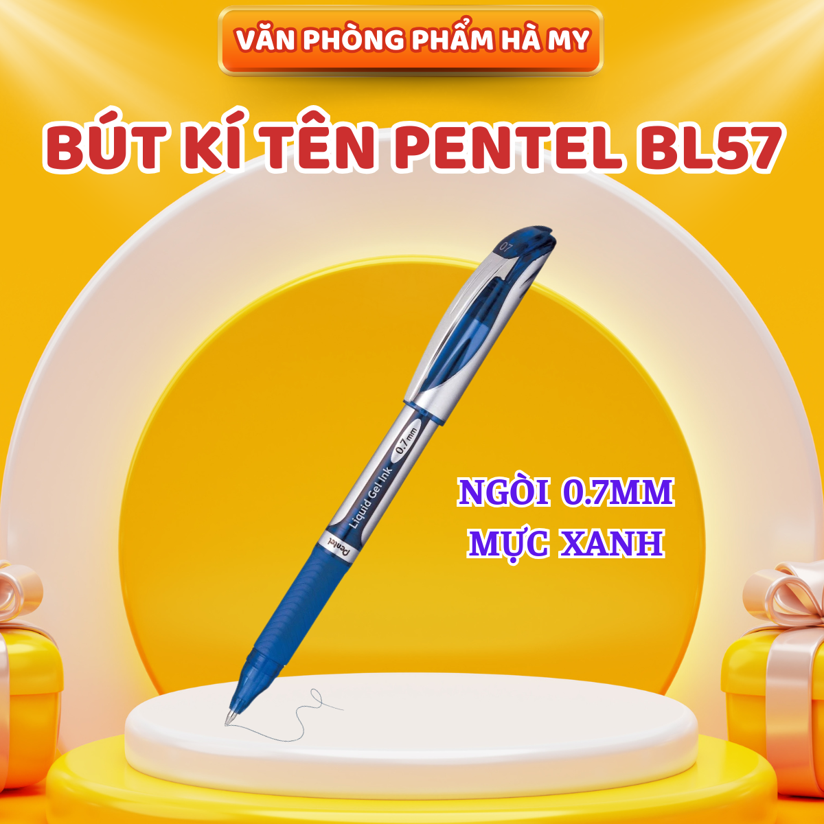 Bút Bi Nước Kí Tên Mực Gel Pentel BL57 Chính Hãng Ngòi 0.7mm Mực Xanh