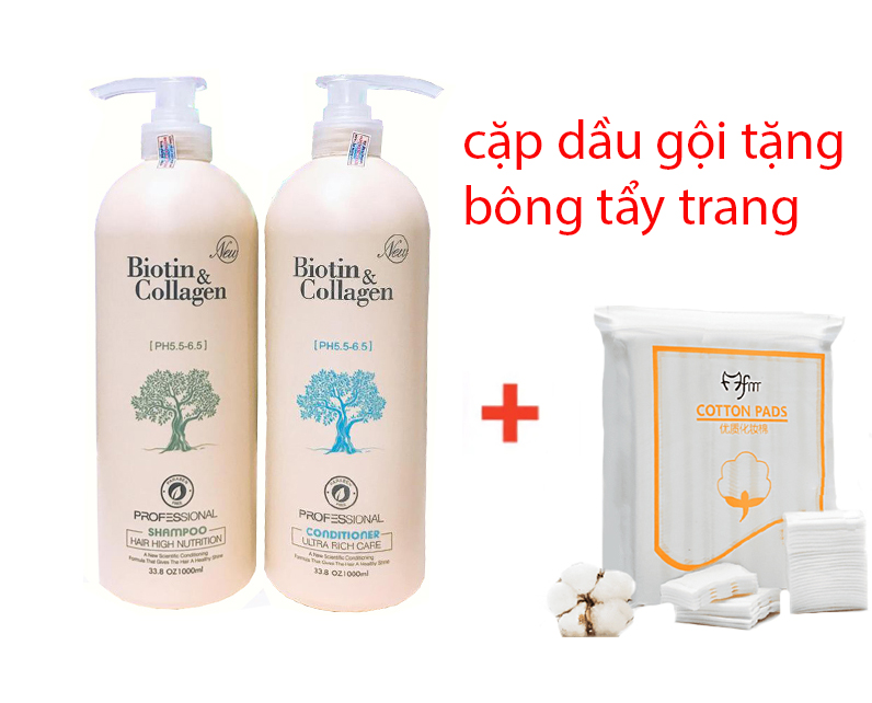 Cặp dầu gội xả biotin collagen tặng bông tẩy trang 222 miếng