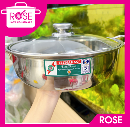 Nồi lẩu inox 2 ngăn Tiến Thành , nồi lẩu 2 ngăn nắp kính nấu được bếp từ và bếp ga