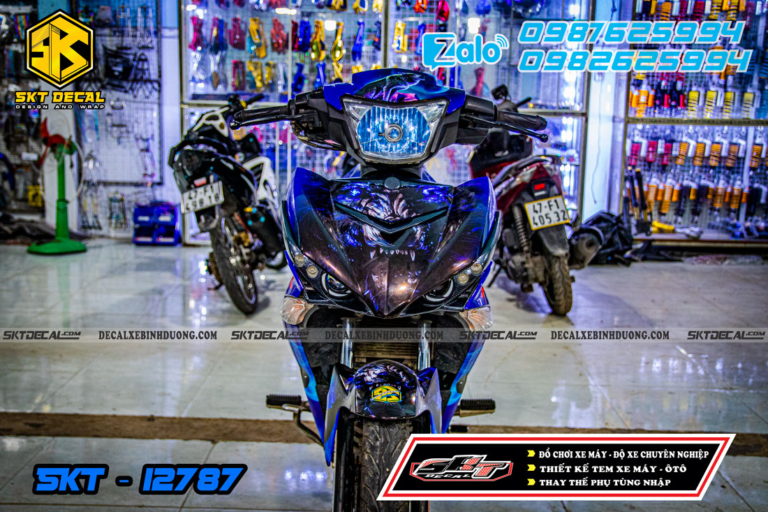 tem trùm xe exciter 150 xanh đen sói đem wolf