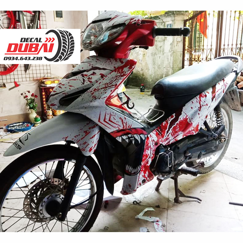 Tem Trùm Wave S110 Cá Mập Đỏ Trắng Rỉ Sét