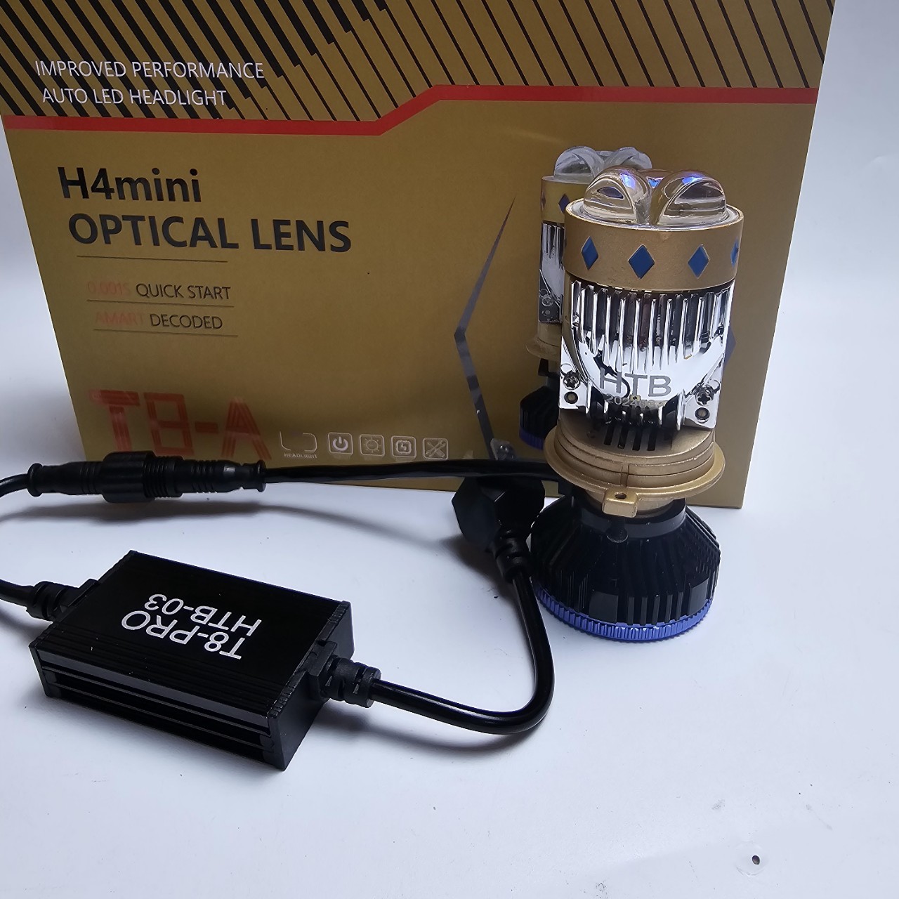 Pha led bi cầu mini T8 MT công suất 85w, có trợ pha mắt ếch Laser chân H4/ Tặng 1 bóng hậu nháy Audi
