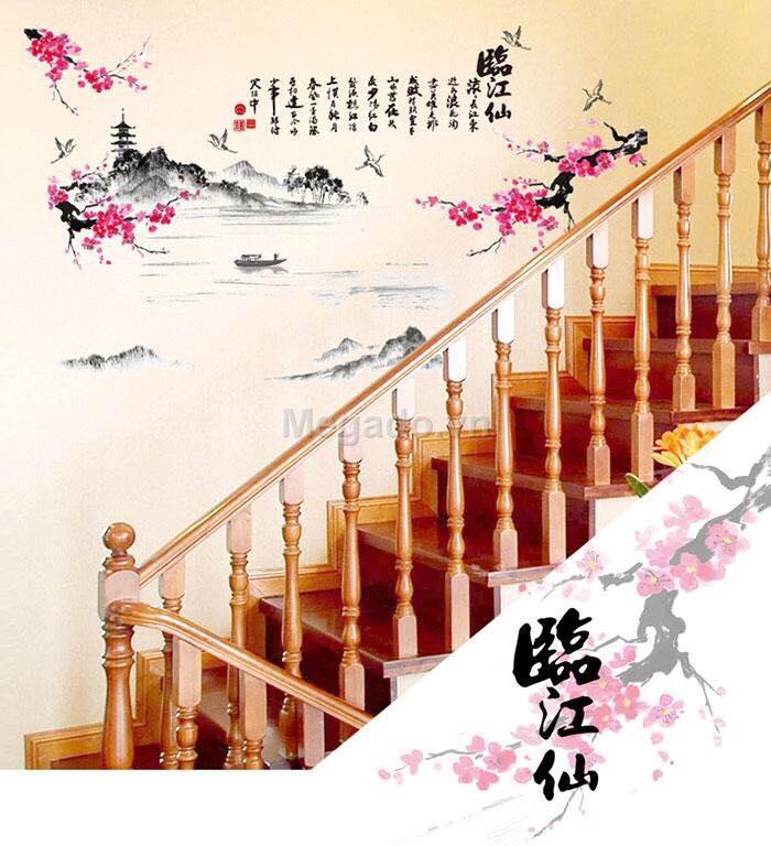 decal dán tường mẫu cành đào phai
