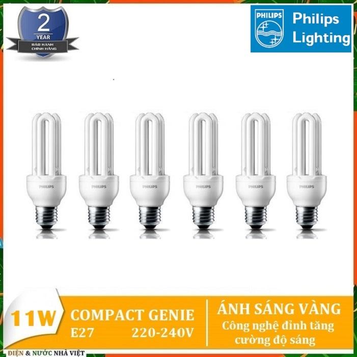 COMBO 6 BỘ - BÓNG ĐÈN PHILIPS GENIE 11W E27  HUỲNH QUANG COMPACT ( TIẾT KIỆM ĐIỆN - ÁNH SÁNG TRẮNG & VÀNG )