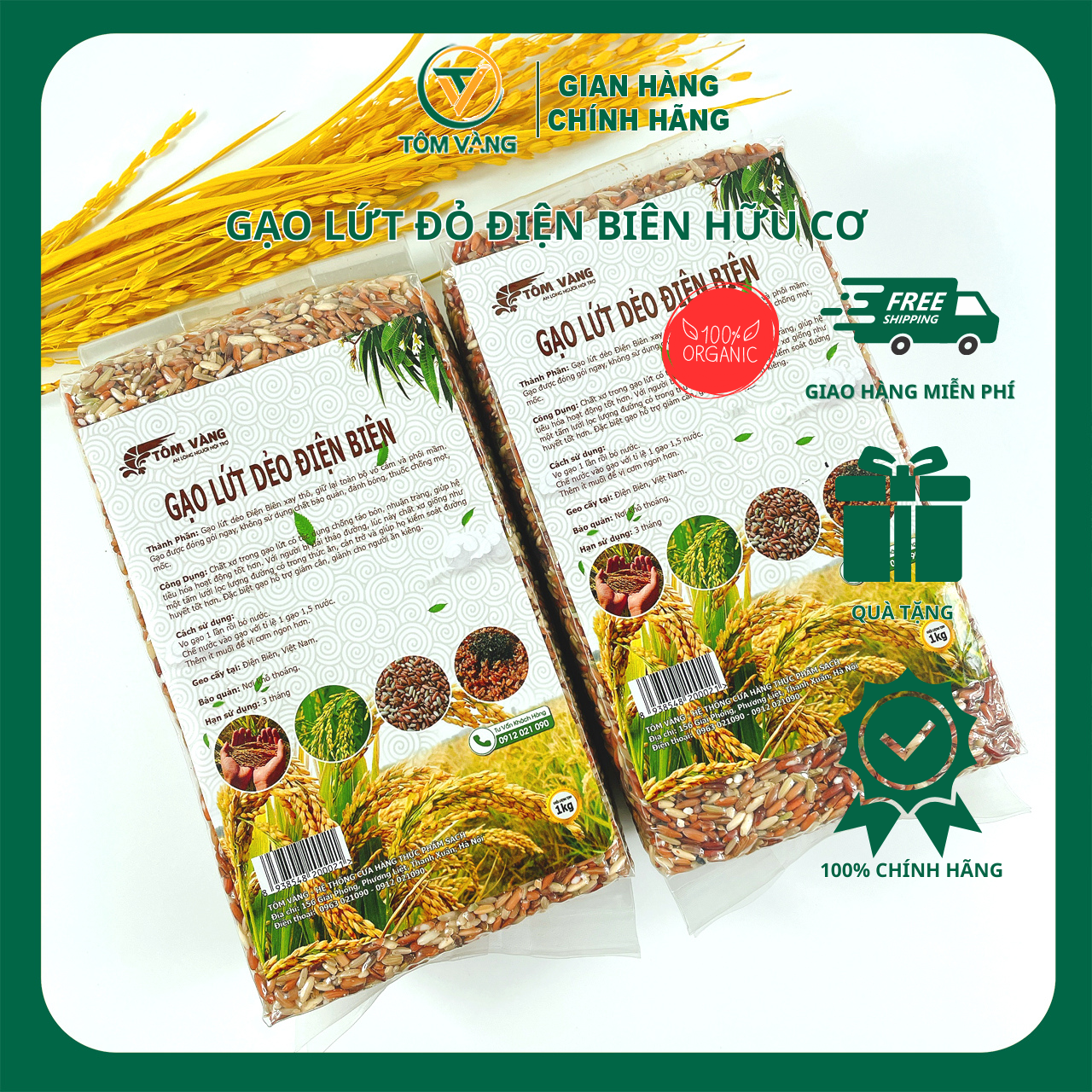 Combo 2Kg Gạo Lứt Dẻo Điện Biên (Mỗi Túi 1Kg Hút Chân Không)