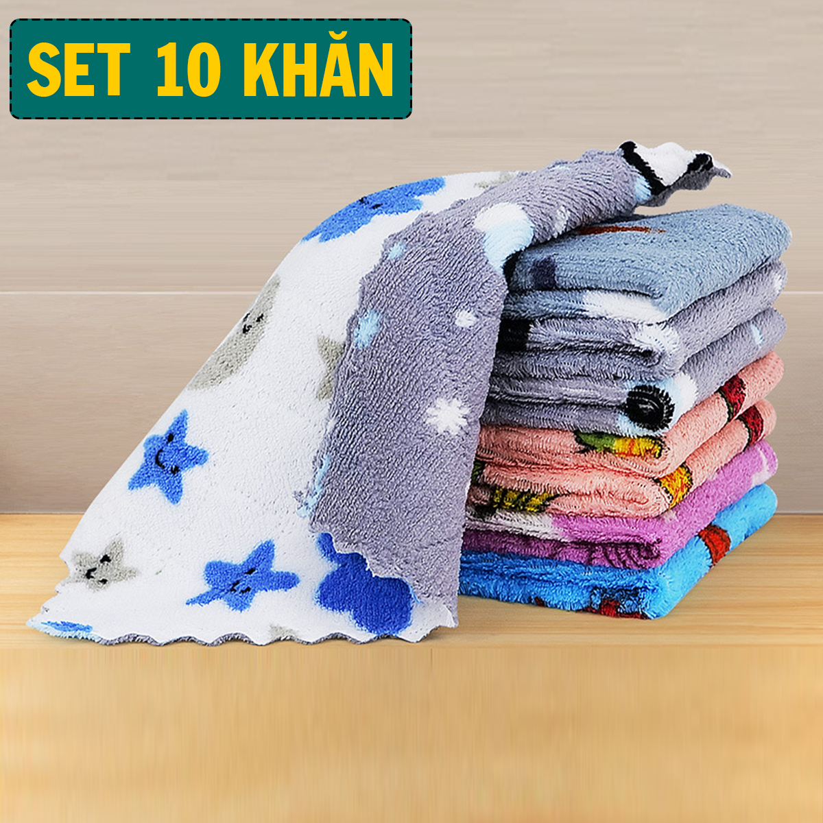 Set 10 Khăn Lau Đa Năng Mẫu Mới Hình Vuông - Khăn lau bếp siêu thấm nước Dumi Shop