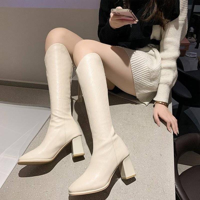 Bốt đùi gót cao 7cm cổ V lót lông cực xinh