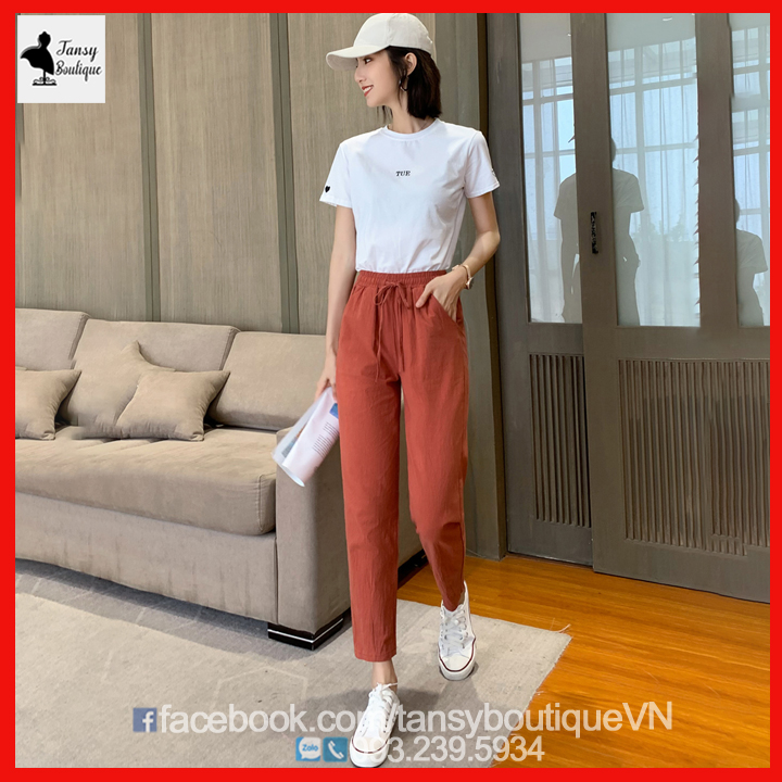 Quần baggy nữ chất vải đũi phong cách Hàn Quốc