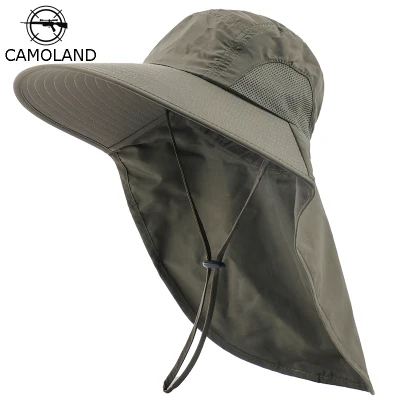 CAMOLAND Summer UPF 50 Sun Hat Women Men Waterproof Bucket Hats With Neck Flap Outdoor Large Wide Brime Fishing Hat