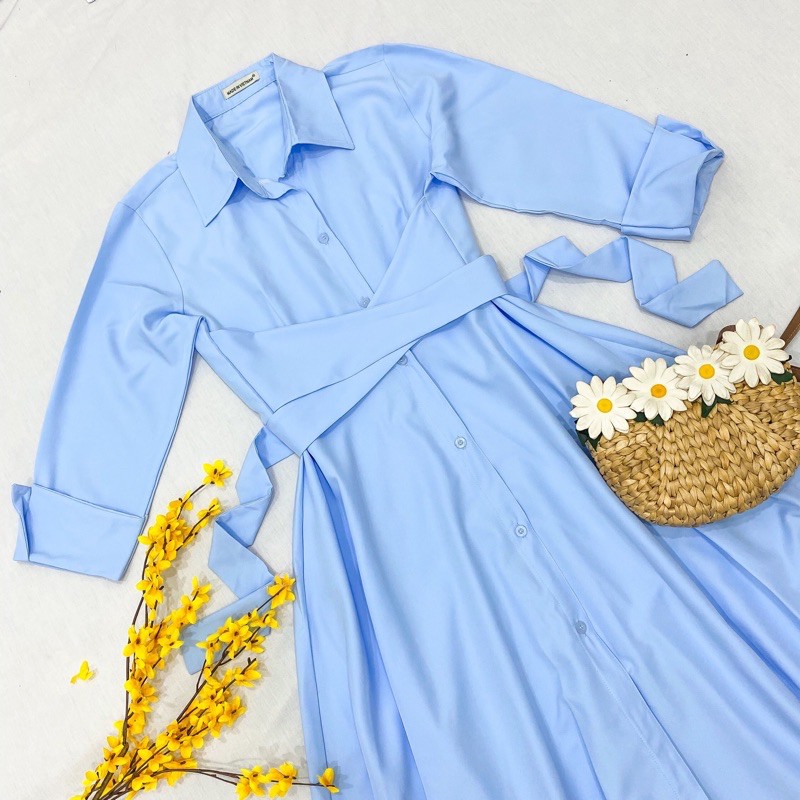 Đầm Xanh Cột Chéo Eo