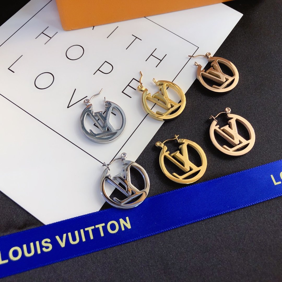 Fashion LV Earring Titanium Steel Letter Logo Ear Hoop Stud Earrings