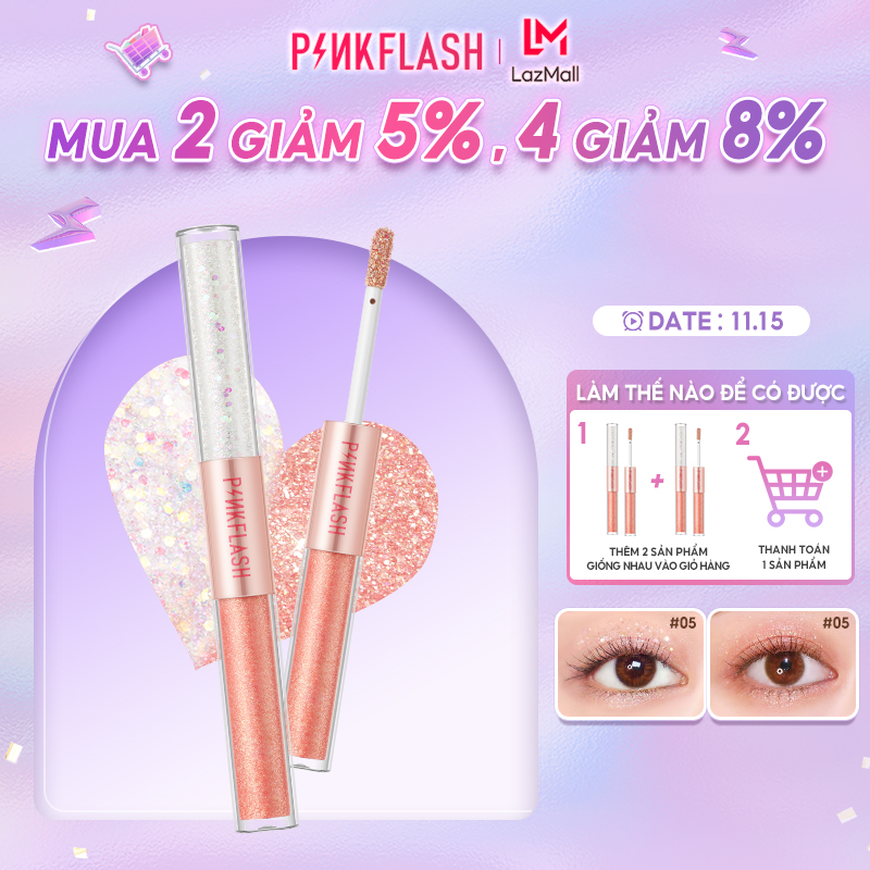 PINKFLASH #DoubleGlow 2 in 1 Phấn mắt dạng lỏng All Glow Sắc tố cao Không thấm nước Trang điểm mắt nhẹ