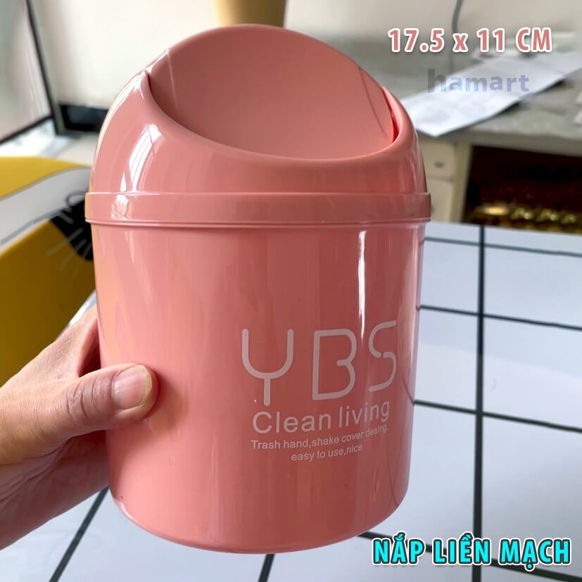 Thùng Rác Mini YBS Để Bàn Màu Hồng Thùng Rác Nhỏ Có Nắp Đậy Tiện Lợi