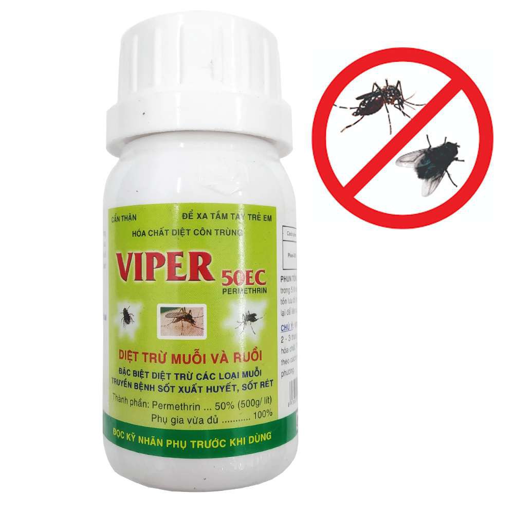 Viper 50EC 100ml là chế phẩm thuốc diệt côn trùng có công dụng diệt muỗi, ruồi, kiến, gián, bọ chét, sâu ăn lá, ve chó