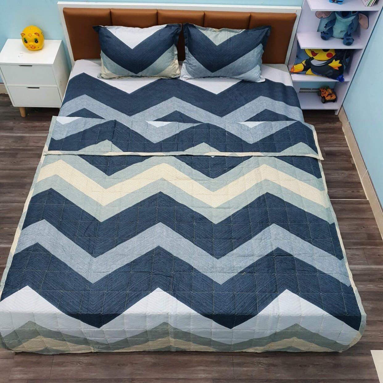 Bộ Chăn Ga Gối Hè Thu 5 Món (Gồm 1 Chăn hè chần bông+ 1 Ga bo chun+ 2 Vỏ gối nằm+1 Vỏ gối ôm)