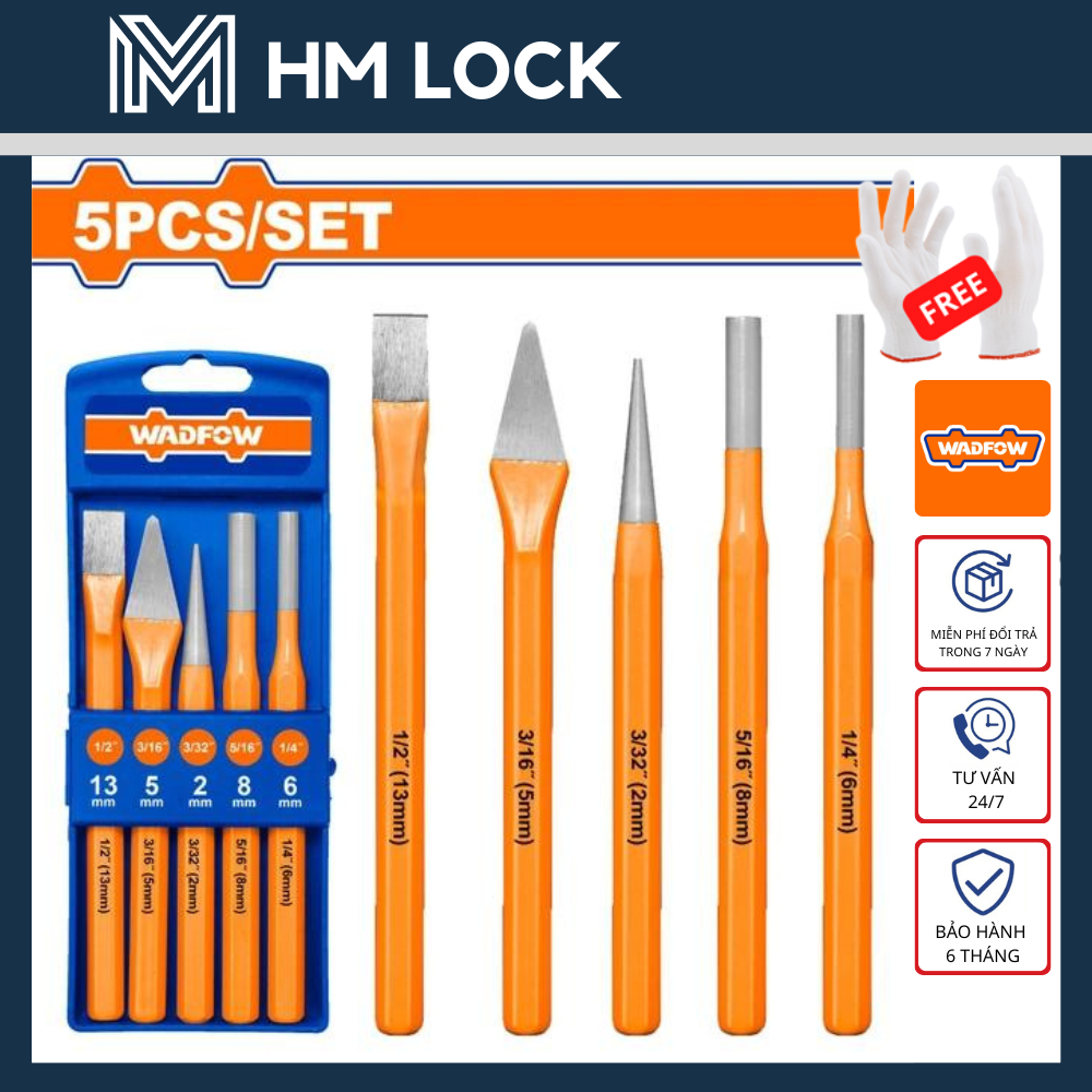 Bộ 5 mũi đục lỗ và đục sắt wadfow - hàng chính hãng - wcc8395