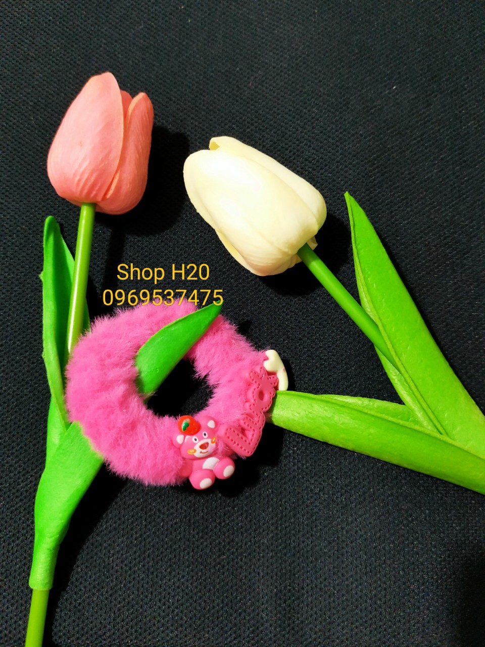 Dây Cột Tóc Lông Gấu Hồng Phong Cách Hàn Quốc Siêu Dễ Thương