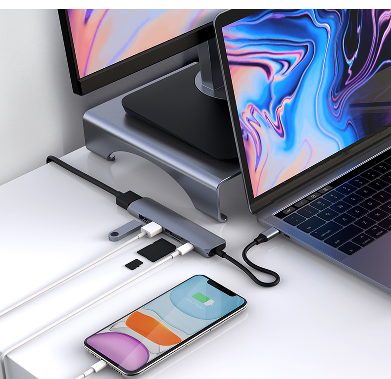 Cổng Chuyển HyperDrive Bar 6IN1 For Macbook/Surface/PC/iPhone 15 - HD22E