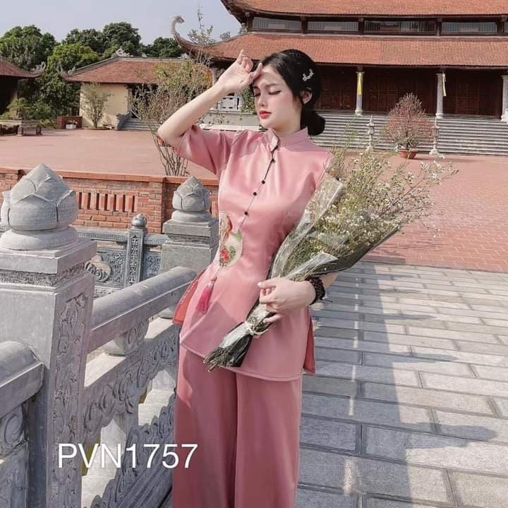 SET ĐỒ LAM ĐI CHÙA CAO CẤP THÊU HẠC