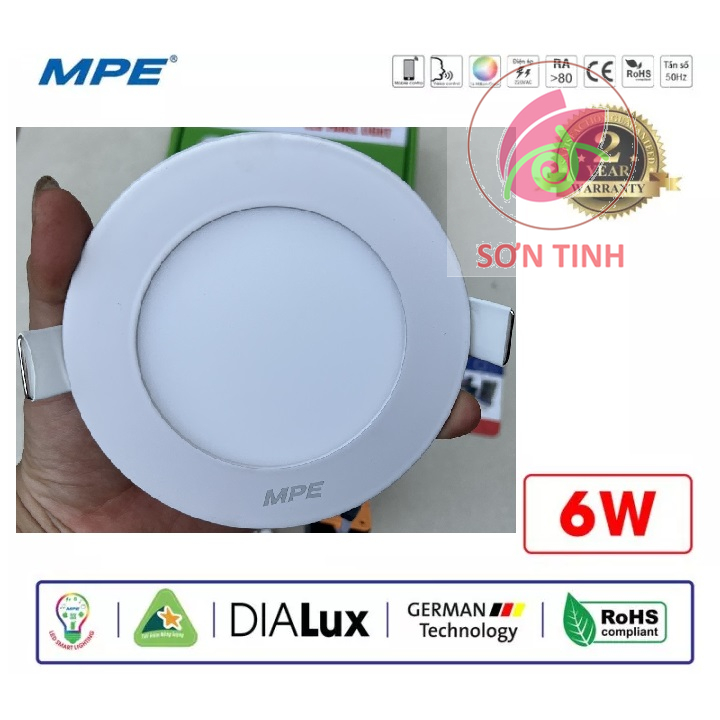 Đèn led âm trần 6w tròn mpe cao cấp màu trắng vàng - đèn panel downlight led 6w - bảo hành 2 năm chính hãng