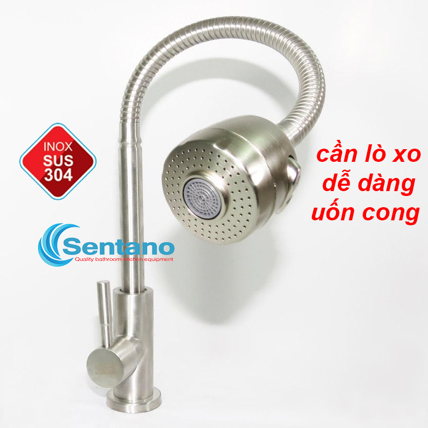 [SALE RẺ]Vòi rửa chén bát LẠNH CẦN LÒ XO UỐN MỀM Sentano STN-504 inox 304 đầu phun 2 chế độ