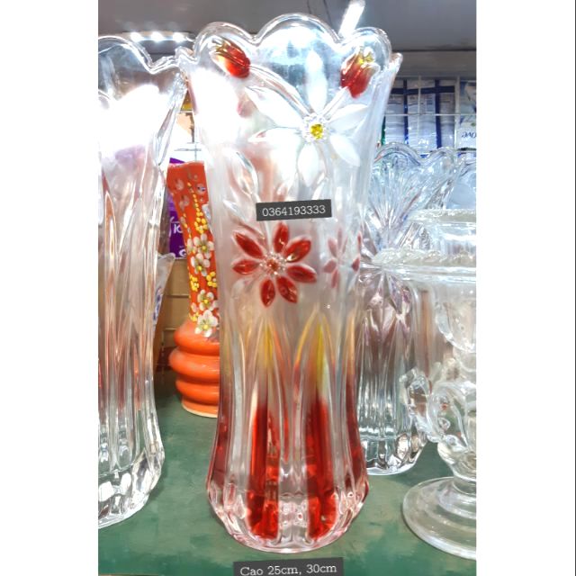 Lọ hoa thủy tinh 30cm màu đỏ