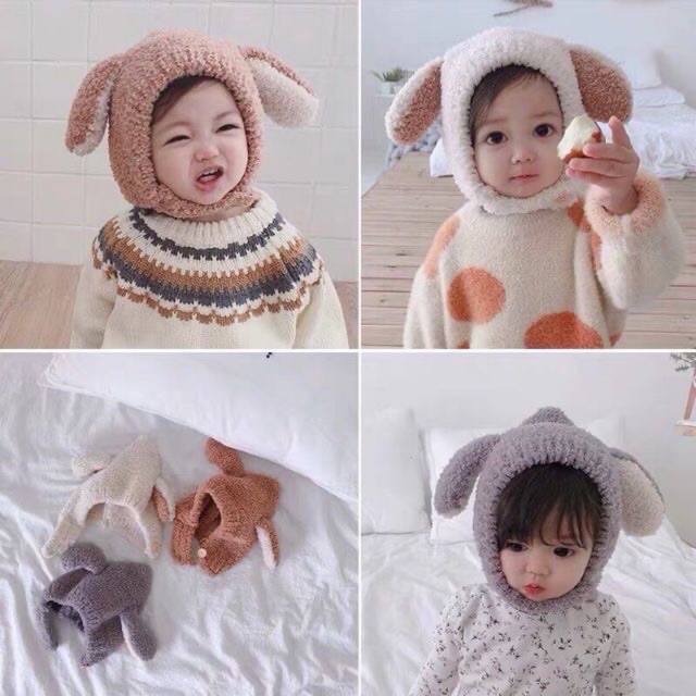 Mũ Cừu Len Lông Siêu Ấm Cho Bé Mùa Đông