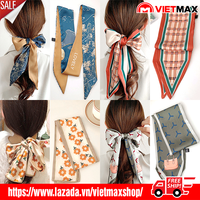 🎁 Khăn Lụa Quàng Cổ Kiêm Làm Băng Đô - Khăn Lụa Buộc Túi Xách Dáng Dài 100x8 cm