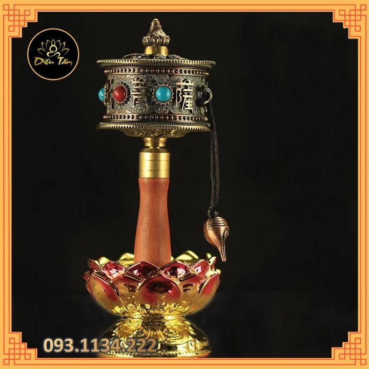 Kinh luân cầm tay có chứa câu chú Om Mani Padme Hum bánh xe kinh luân MS450 pháp khí đồ thờ cúng