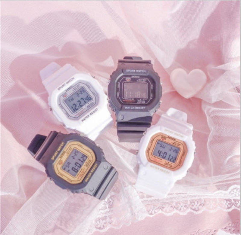 Đồng hồ nữ điện tử SANDA mặt vuông dây cao su thời trang