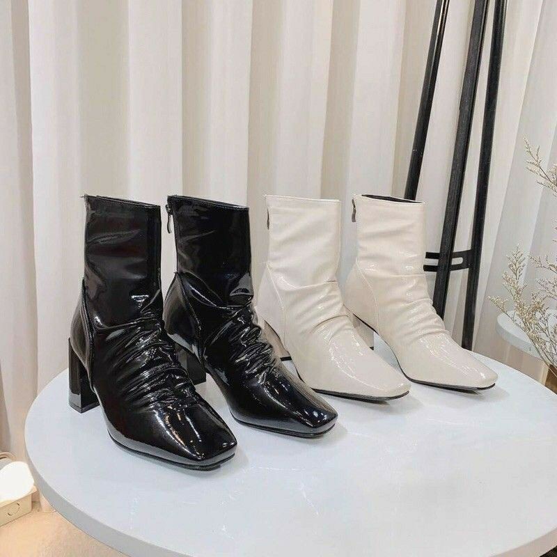 giày boot nữ ❤❤ giày bốt nữ da nhăn cao gót full