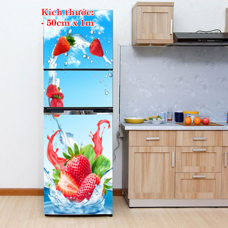 [HCM]Decal dán trang trí tủ lạnh mẫu Dâu Tây. Nhựa PVC độ bền cao không thấm nước. 100% thương hiệu mới chất lượng cao 