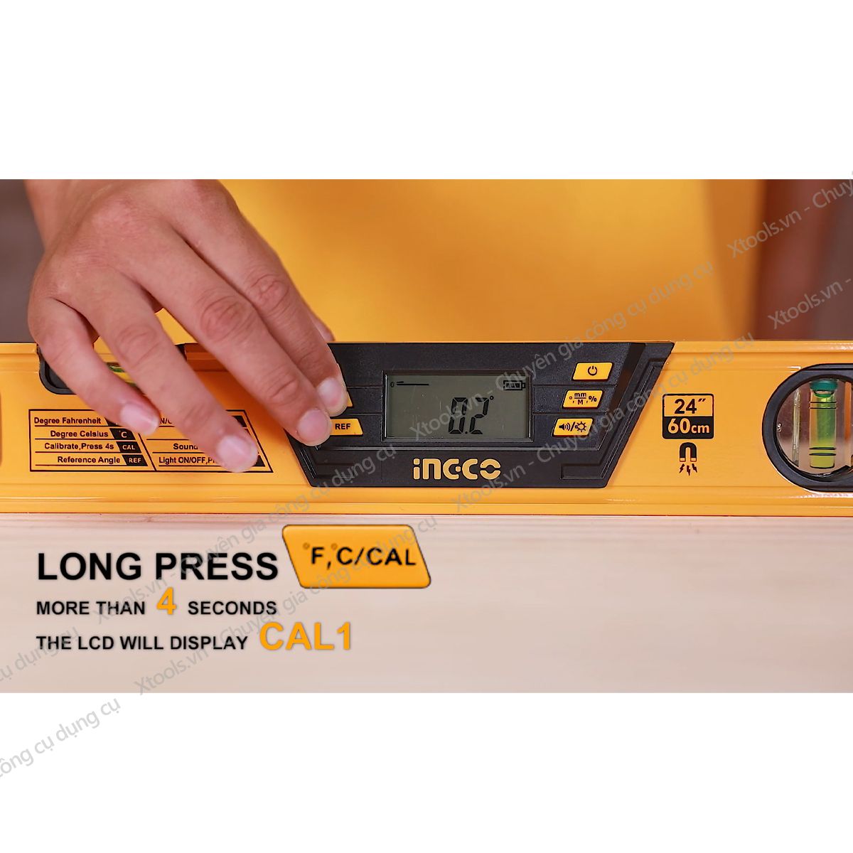 Thước đo kỹ thuật số INGCO HSL08060D 60cm Thước đa năng nam châm hút. Độ dày thanh nhôm 1.5m chất liệu nhôm cao cấp bền bỉ