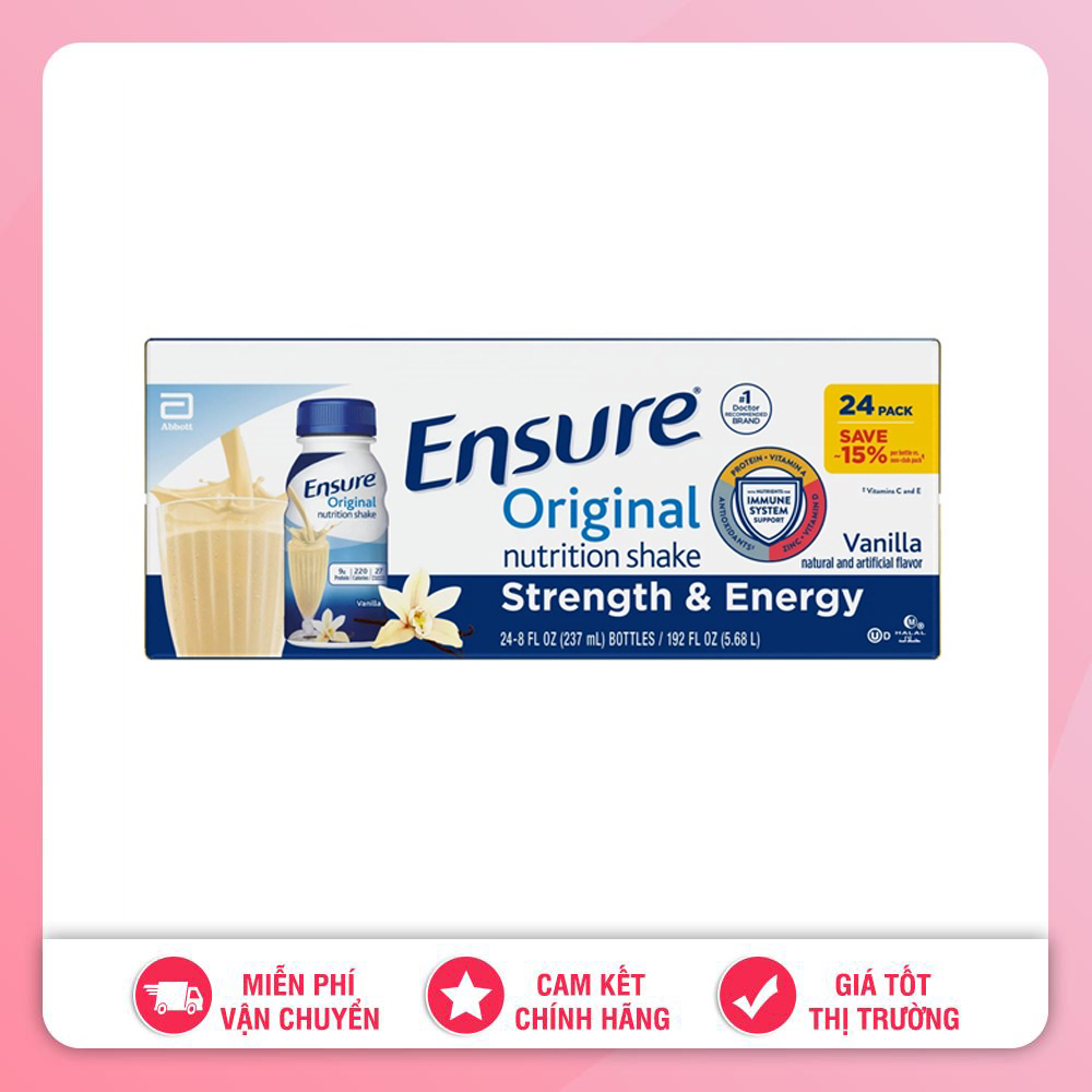 THÙNG 24 CHAI SỮA NƯỚC ENSURE ORIGINAL NUTRITION SHAKE HƯƠNG VANILLA 237ML