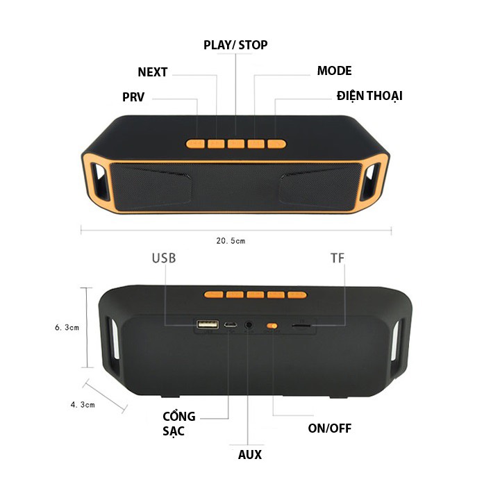( Miễn phí vận chuyển HN & HCM) Loa di động Bluetooth SC208 âm thanh cực chất -dc1816
