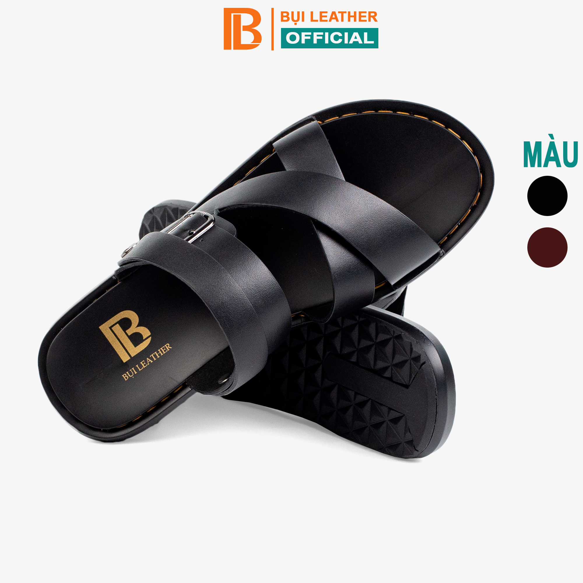 Dép nam quai ngang da bò Nappa cao cấp Bụi Leather E102