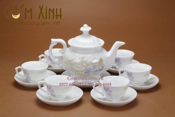 ấm chén Bát Tràng_Bộ bình trà Phú Quý hoa tháp