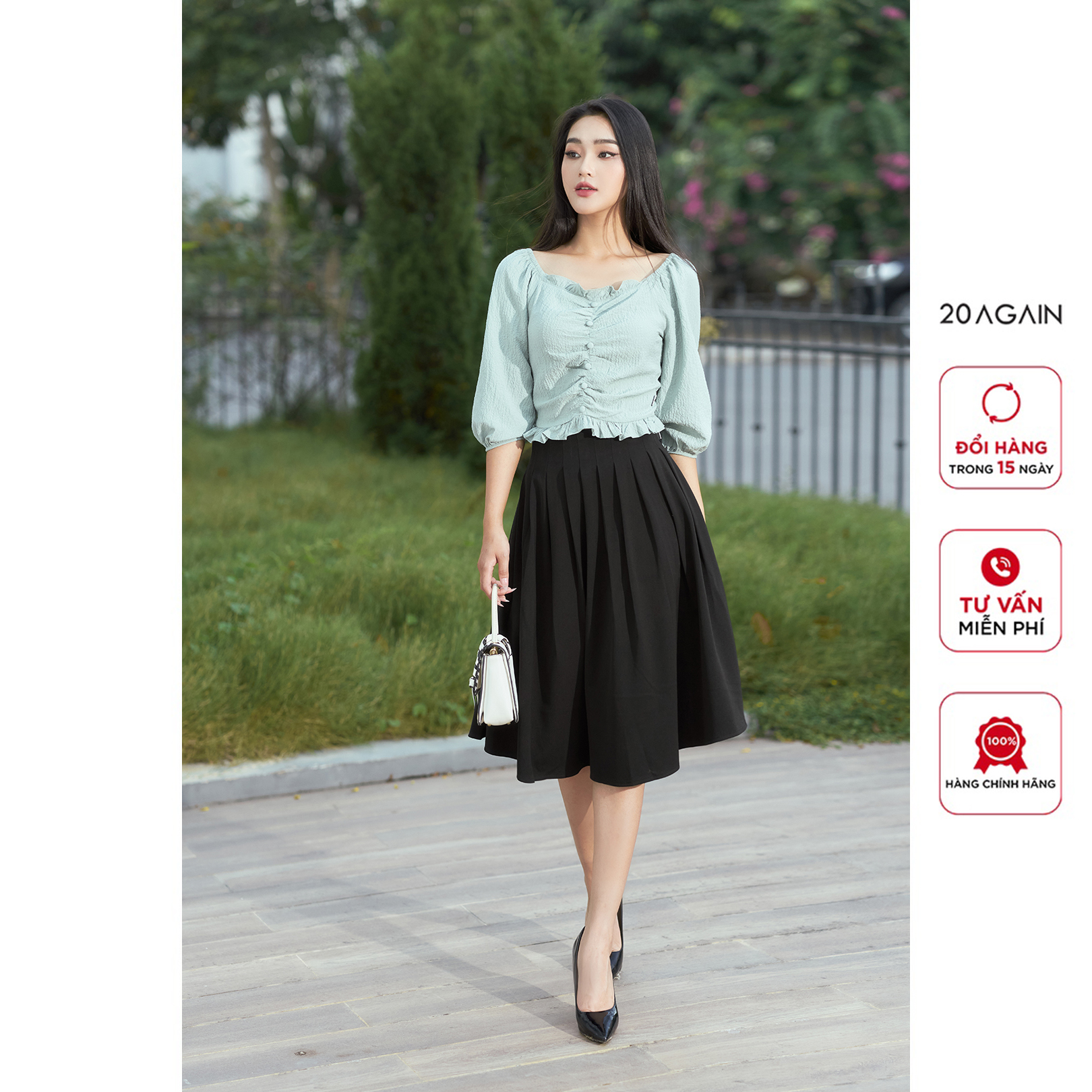 Chân váy xếp ly 20Again, thiết kế basic, nhẹ nhàng JXA2502
