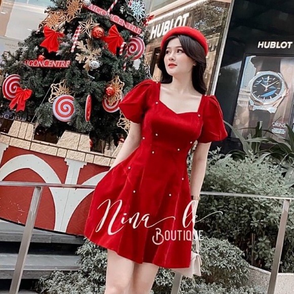 Đầm Nữ Dự Tiệc Tay Phồng Đính Cườm Thời Trang Nữ