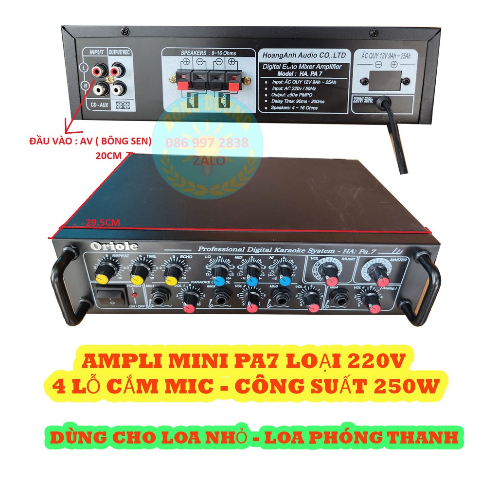 ÂM LY LIỀN KARAOKE ORIOLE HA PA7 220V - 250W - AMPLI MINI