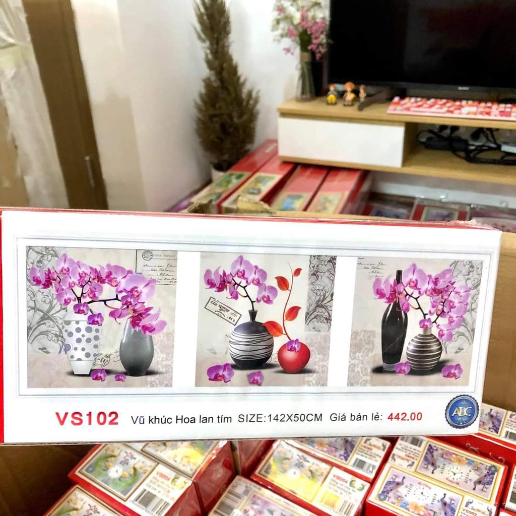 Freeship tranh đính đá hoa mộc lan bộ ghép 3 bức . kích thước: 1m42x50cm