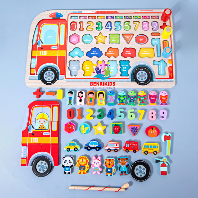 Fishing toy set combination magnet game jigsaw puzzle number for baby playing Medium Medium learning, đồ child toy fun