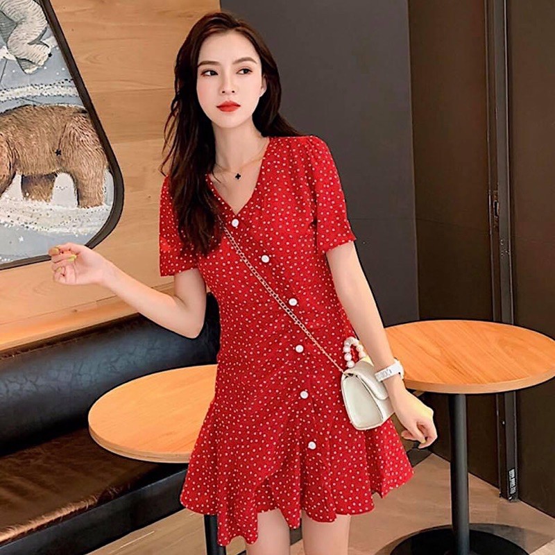 ĐẦM BI ĐỎ NÚT TRẮNG (có ảnh thật)  MS150